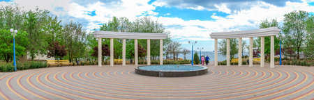 Yuzhne, Ukraine 05.23.2020. Seaside park in the city of Yuzhne, Ukraine. Panoramic view on a sunny spring dayのeditorial素材