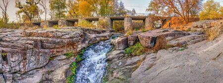 Buky Canyon and Hirskyi Tikych river, one of the natural wonders of Ukraine, in the fall