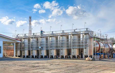 Shabo, Ukraine 09.29.2019. Modern equipment for the production of wine in the Shabo winery, Odessa...