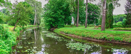 Bila Tserkva, Ukraine 06.20.2020. Alexandria park in Bila Tserkva, one of the most beautiful and famous arboretums in Ukraine, on a cloudy summer day.のeditorial素材