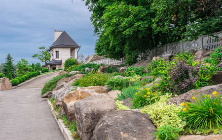Buki, Ukraine 06.20.2020. Landscape Park and recreational complex in Buki village, Ukraine, on a cloudy summer dayのeditorial素材