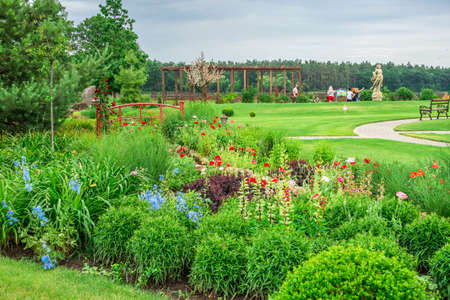 Volodarka, Ukraine 06.20.2020. Park Sakura Island in the village of Volodarka near Bila Tserkva in Ukraine on a cloudy summer dayのeditorial素材