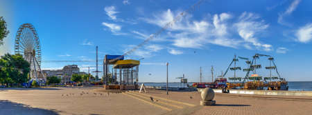 Berdyansk, Ukraine 07.23.2020. Embankment of the Azov Sea in Berdyansk, Ukraine, on an early summer morningのeditorial素材