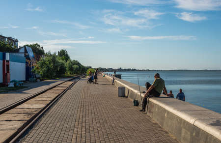 Berdyansk, Ukraine 07.23.2020. Embankment of the Azov Sea in Berdyansk, Ukraine, on a sunny summer...