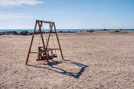 Berdyansk, Ukraine 07.24.2020. Sandy beaches on the Berdyansk Spit, Ukraine, on a sunny summer morningのeditorial素材
