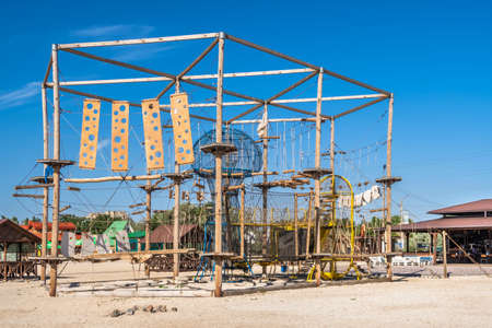 Berdyansk, Ukraine 07.24.2020. Sandy beaches on the Berdyansk Spit, Ukraine, on a sunny summer...