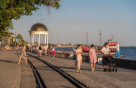Berdyansk, Ukraine 07.24.2020. embankment in Berdyansk, Ukraine, on a sunny summer eveningのeditorial素材