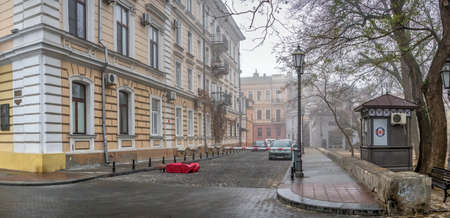 Odessa, Ukraine 11.28.2019. Primorsky Boulevard in Odessa, Ukraine, on a foggy autumn day
