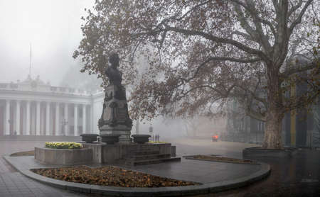 Odessa, Ukraine 11.28.2019. Monument to Alexander Pushkin on Primorsky Boulevard in Odessa, Ukraine, on a foggy autumn dayのeditorial素材