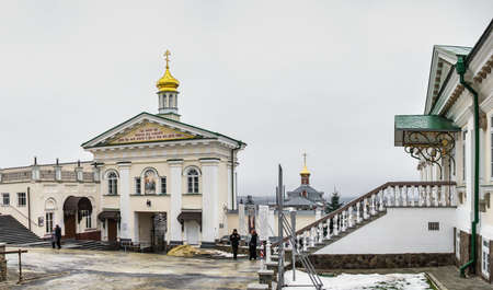 Pochaev, Ukraine 04/01/2020. Holy Dormition Pochaev Lavra in Pochaiv, Ukraine, on a gloomy winter...