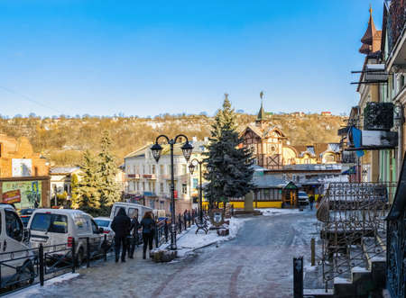 Chortkiv, Ukraine 06/01/2020. City center and the old Town Hall in Chortkiv, Ukraine, on a sunny winter dayのeditorial素材