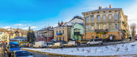 Chortkiv, Ukraine 06/01/2020. City center and the old Town Hall in Chortkiv, Ukraine, on a sunny winter dayのeditorial素材