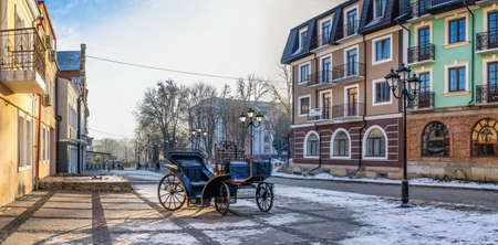 Kamianets-Podilskyi, Ukraine 07/01/2020. The old street of Kamianets-Podilskyi historical center in...