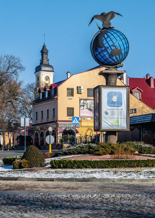 Kamianets-Podilskyi, Ukraine 07/01/2020. The old street of Kamianets-Podilskyi historical center in old town quarter, on a sunny winter morningのeditorial素材