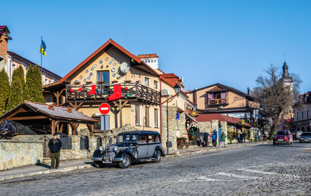 Kamianets-Podilskyi, Ukraine 07/01/2020. The old street of Kamianets-Podilskyi historical center in...