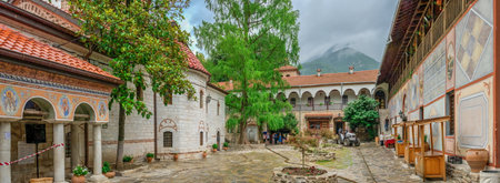 Asenovgrad, Bulgaria 07/24/2019. Bachkovo Monastery of the Dormition of the Theotokos or Assumption of holy virgin in southern Bulgaria, on a cloudy summer dayのeditorial素材