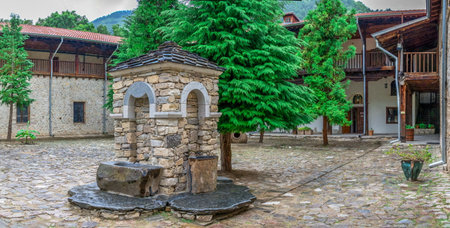Asenovgrad, Bulgaria 07/24/2019. Bachkovo Monastery of the Dormition of the Theotokos or Assumption of holy virgin in southern Bulgaria, on a cloudy summer dayのeditorial素材