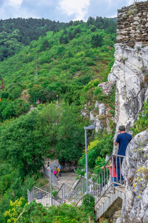 Asenovgrad, Bulgaria 07/24/2019. Asens Fortress in the Bulgarian Rhodope mountains on a cloudy summer dayのeditorial素材