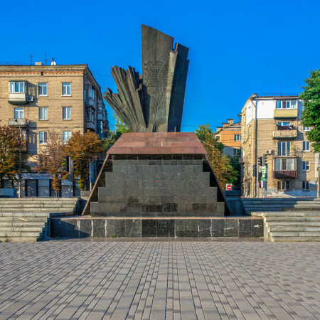 Dnipro, Ukraine 07.18.2020. Monument to the Fallen Afghan Warriors on the Dnipro embankment in Ukraine on a sunny summer dayのeditorial素材