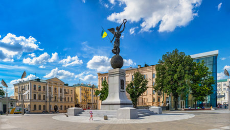 Kharkiv, Ukraine 07.17.2020. Independence Monument on Constitution Square in Kharkiv, Ukraine, on a...