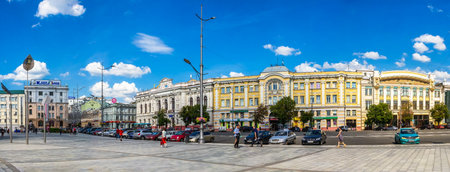 Kharkiv, Ukraine 07.17.2020. Constitution Square in Kharkiv, Ukraine on a sunny summer day