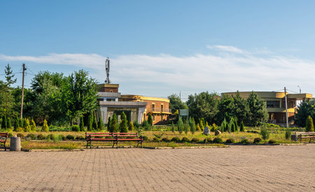 Svyatogorsk, Ukraine 07.16.2020. Monarkh hotel complex near the Svyatogorsk or Sviatohirsk lavra on a sunny summer morningのeditorial素材
