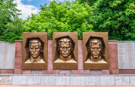 Svyatogorsk, Ukraine 07.16.2020. Memorial of the Great Patriotic War on the Holy Mountains in Svyatogorsk or Sviatohirsk, Ukraine, on a summer dayのeditorial素材