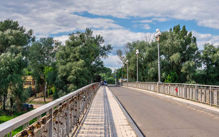 Svyatogorsk, Ukraine 07.16.2020. Svyatogorsk bridge near the Holy Mountains Lavra in Svyatogorsk or Sviatohirsk, Ukraine, on a sunny summer morningのeditorial素材