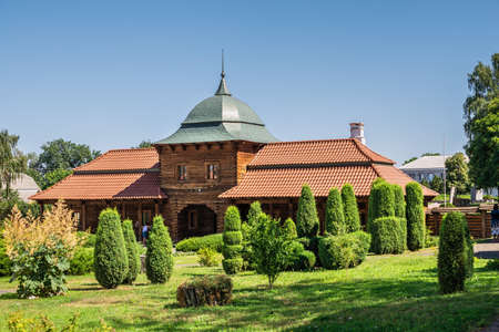 Chyhyryn, Ukraine 07.12.2020. Entrance of the restored Bohdan Khmelnytskyi residence in Chyhyryn, Ukraine, on a sunny summer dayのeditorial素材