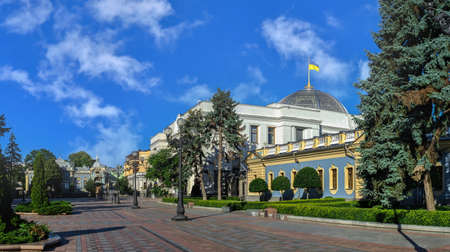 Kyiv, Ukraine 07.11. Constitution Square near the Supreme Council of Ukraine in Kyiv, Ukraine, on a sunny summer morningのeditorial素材