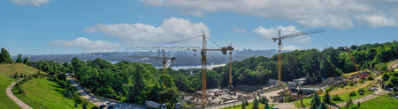 Kyiv, Ukraine 07.11. View of Kiev from the side of the Park of Eternal Glory, Ukraine, on a sunny summer morningのeditorial素材