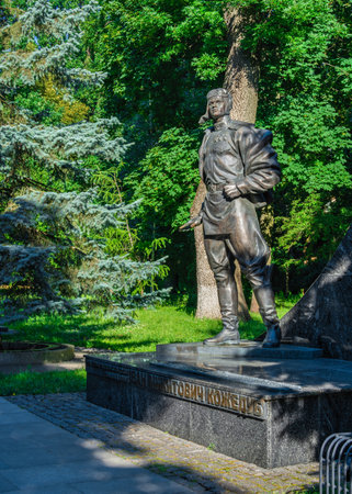 Kyiv, Ukraine 07.11. Monument to Ivan Kozhedub in the Park of Eternal Glory in Kyiv, Ukraine, on a sunny summer morningのeditorial素材