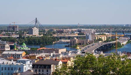 Kyiv, Ukraine 07.11. Top view of Kiev from the side of the Andriyivskyy Descent, Ukraine, on a sunny summer morningのeditorial素材