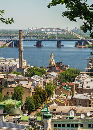 Kyiv, Ukraine 07.11. Top view of Kiev from the side of the Andriyivskyy Descent, Ukraine, on a sunny...