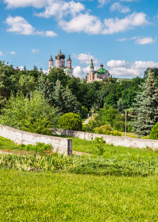 Kyiv, Ukraine 09/07/2020. Feofaniia Park and the Cathedral of St. Panteleimon in Kyiv, Ukraine, on a sunny summer dayのeditorial素材