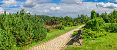 Kyiv, Ukraine 09/07/2020. Feofaniia Park and the Cathedral of St. Panteleimon in Kyiv, Ukraine, on a sunny summer dayのeditorial素材