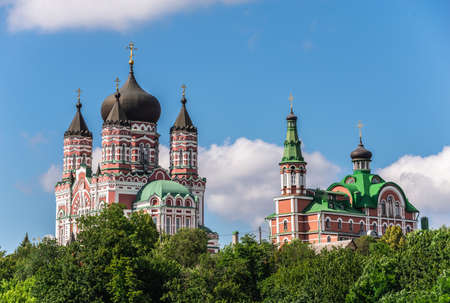 Kyiv, Ukraine 09/07/2020. Feofaniia Park and the Cathedral of St. Panteleimon in Kyiv, Ukraine, on a sunny summer dayのeditorial素材