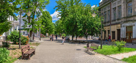 Kherson, Ukraine 12.09.2021. Alexander Suvorov pedestrian street in the center of Kherson, Ukraine, on a sunny summer dayのeditorial素材