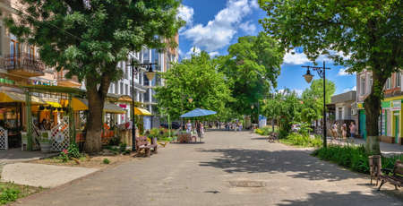 Kherson, Ukraine 12.09.2021. Alexander Suvorov pedestrian street in the center of Kherson, Ukraine, on a sunny summer dayのeditorial素材