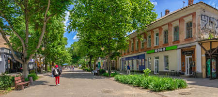 Kherson, Ukraine 12.09.2021. Alexander Suvorov pedestrian street in the center of Kherson, Ukraine, on a sunny summer dayのeditorial素材