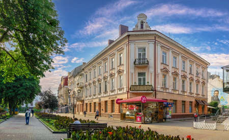 Ternopil, Ukraine 06.07.2021. Streets of the historic city center of Ternopil, Ukraine, on a sunny...