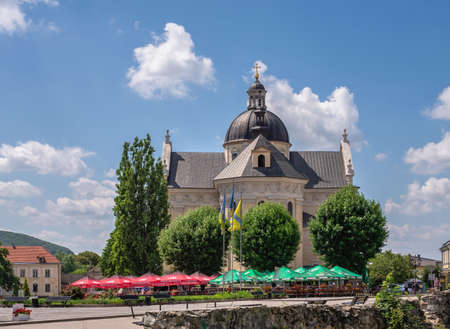Zhovkva, Ukraine 07/08/2021. Church of St. Lawrence on the Market square in Zhovkva city, Lviv...