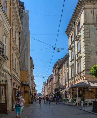 Lviv, Ukraine 07.07.2021. Krakowska or Krakivska street in the old town of Lviv, Ukraine, on a sunny summer dayのeditorial素材