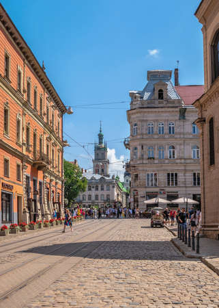 Lviv, Ukraine 07.07.2021. Cathedral Square in the old town of Lviv, Ukraine, on a sunny summer dayのeditorial素材