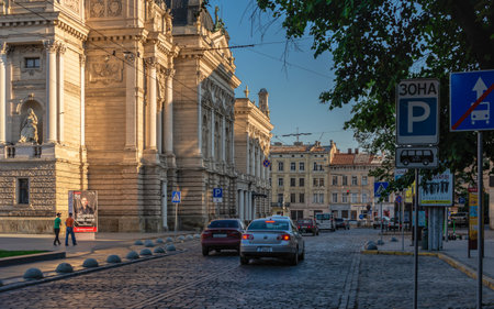 Lviv, Ukraine 07.07.2021. Street in the old town of Lviv, Ukraine, on a sunny summer dayのeditorial素材