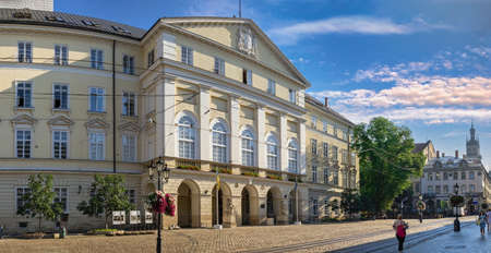 Lviv, Ukraine 07.07.2021. Town hall on the Market square of Lviv, Ukraine, on a sunny summer dayのeditorial素材