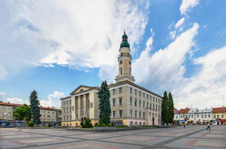 Drohobych, Ukraine 07/09/2021. Town Hall on the Market square in Drohobych, Ukraine, on a summer dayのeditorial素材