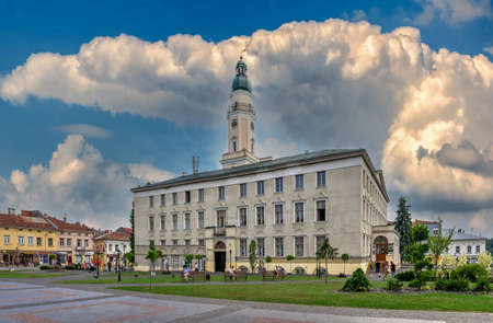 Drohobych, Ukraine 07/09/2021. Town Hall on the Market square in Drohobych, Ukraine, on a summer day
