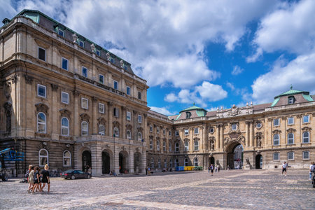 Budapest, Hungary 08/18/2021. Lions yard of the Buda Castle Palace in Budapest, Hungary, on a summer dayのeditorial素材