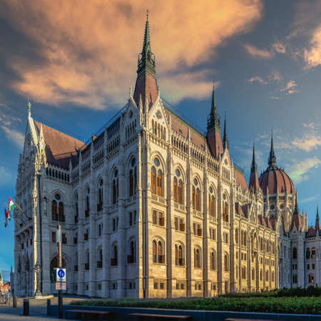 Budapest, Hungary 08/18/2021. Parliament building on the embankment of Budapest, Hungary, on a sunny summer morningのeditorial素材